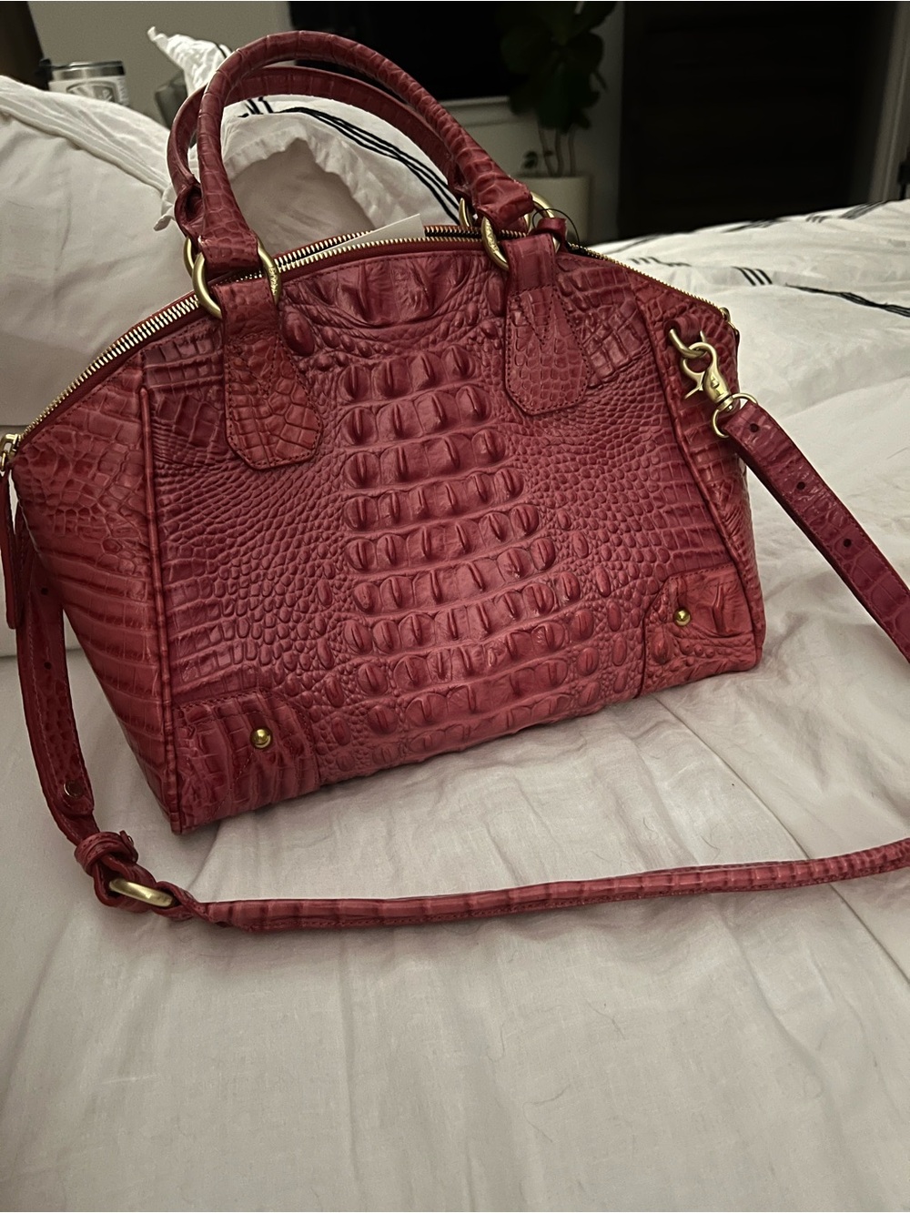 Brahmin Summer berry Melbourne Croc-Embossed Satchel with Detachable Strap - Picture 6 of 9
